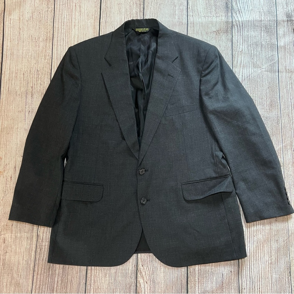 VTG Tailors Row Mens 48R Suit Jacket Gray Blazer 100% Worsted Wool USA Union